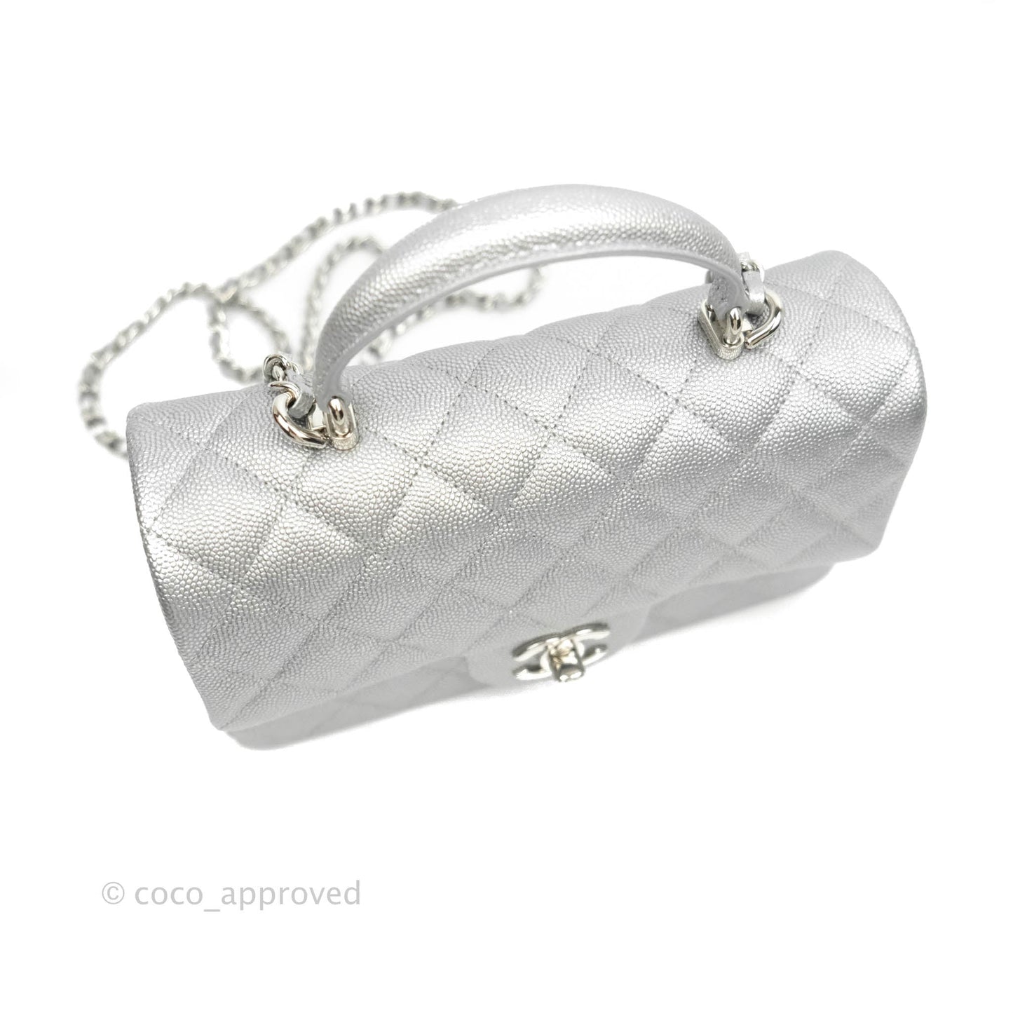 Chanel Top Handle Mini Rectangular Flap Bag Silver Caviar Silver Hardware