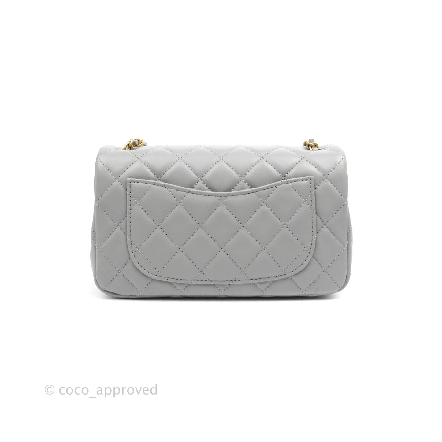 Chanel Mini Rectangular Pearl Crush Quilted Grey Lambskin Aged Gold Hardware