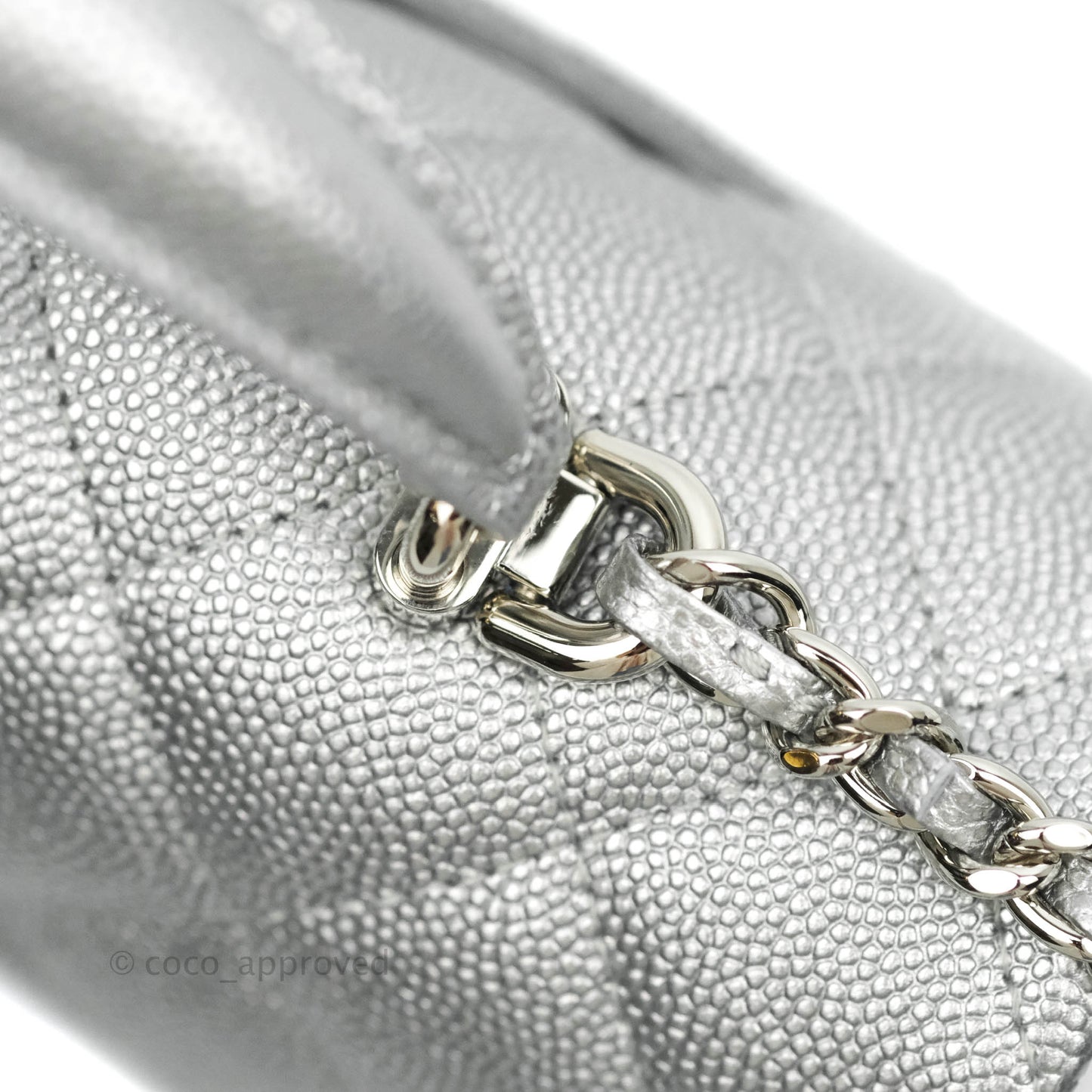 Chanel Top Handle Mini Rectangular Flap Bag Silver Caviar Silver Hardware