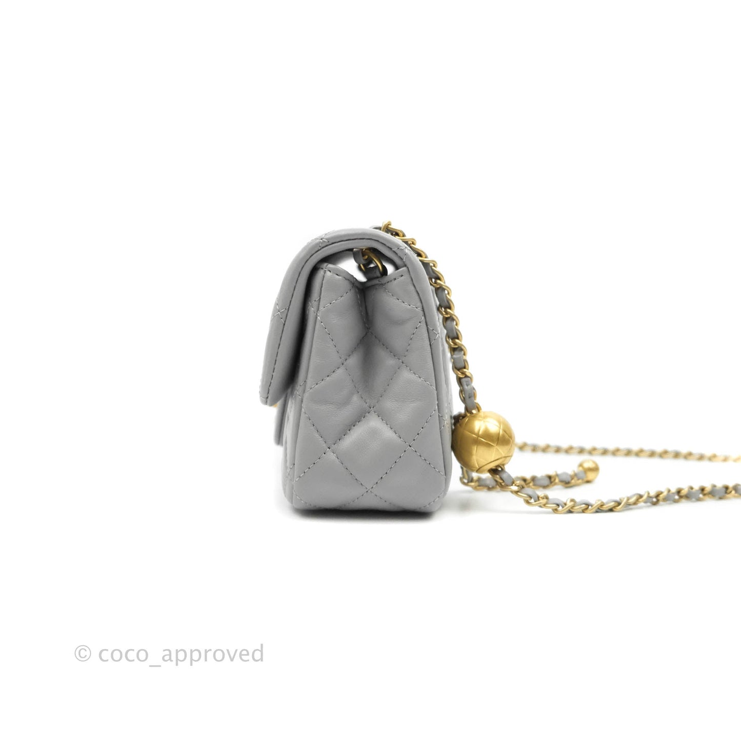 Chanel Mini Rectangular Pearl Crush Quilted Grey Lambskin Aged Gold Hardware