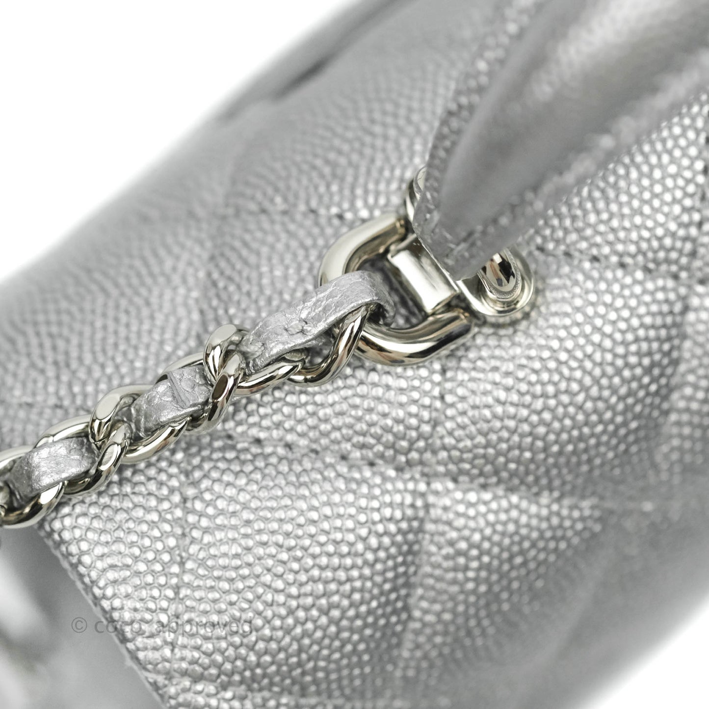 Chanel Top Handle Mini Rectangular Flap Bag Silver Caviar Silver Hardware