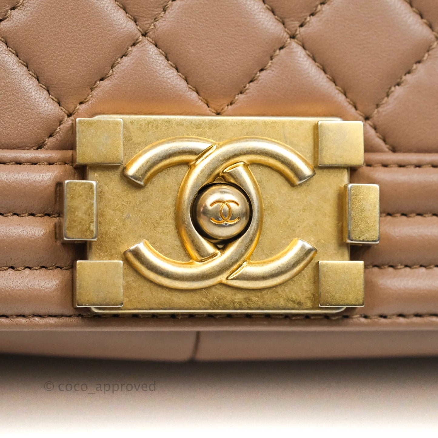 Chanel Old Medium Boy Bag Dark Beige Lambskin Aged Gold Hardware