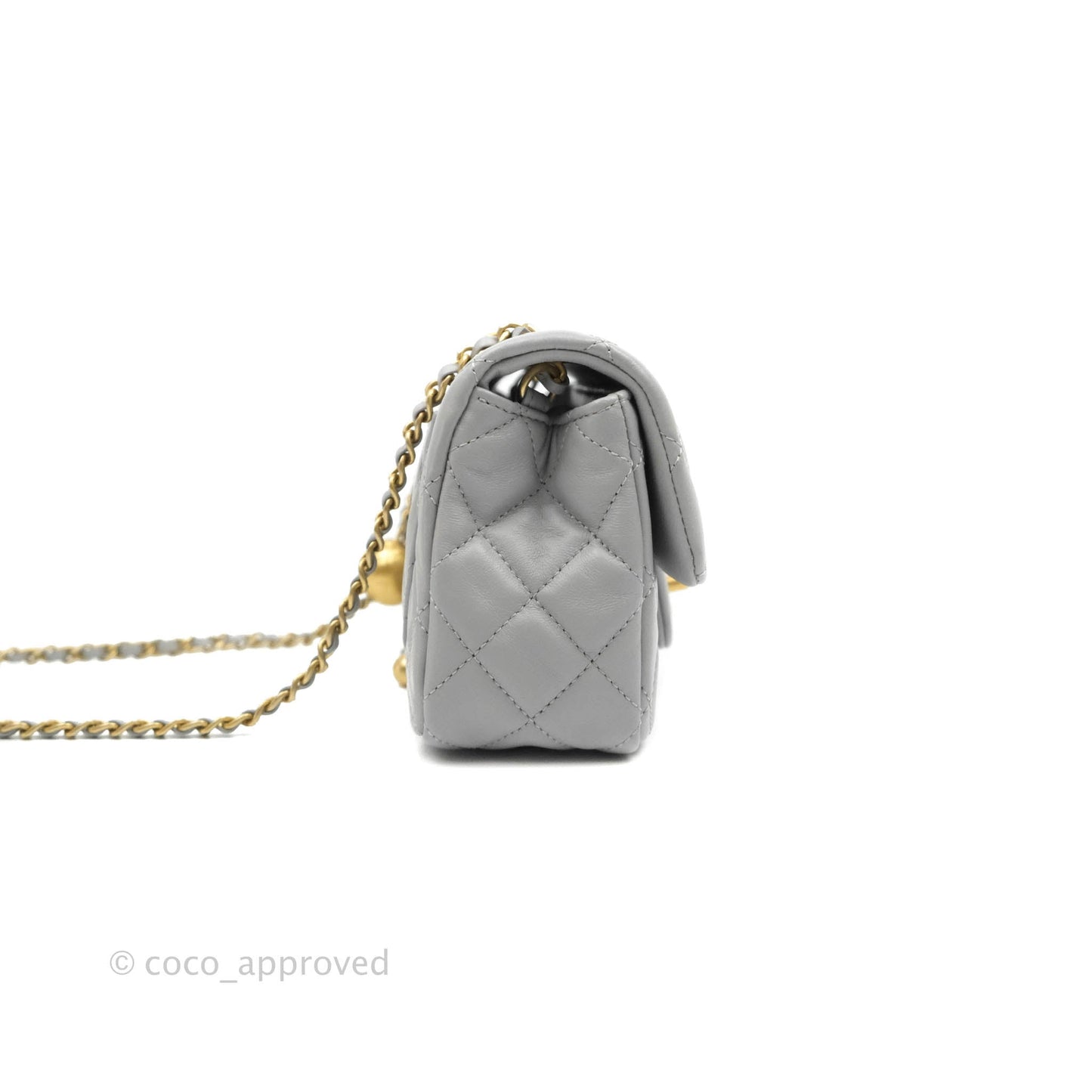 Chanel Mini Rectangular Pearl Crush Quilted Grey Lambskin Aged Gold Hardware