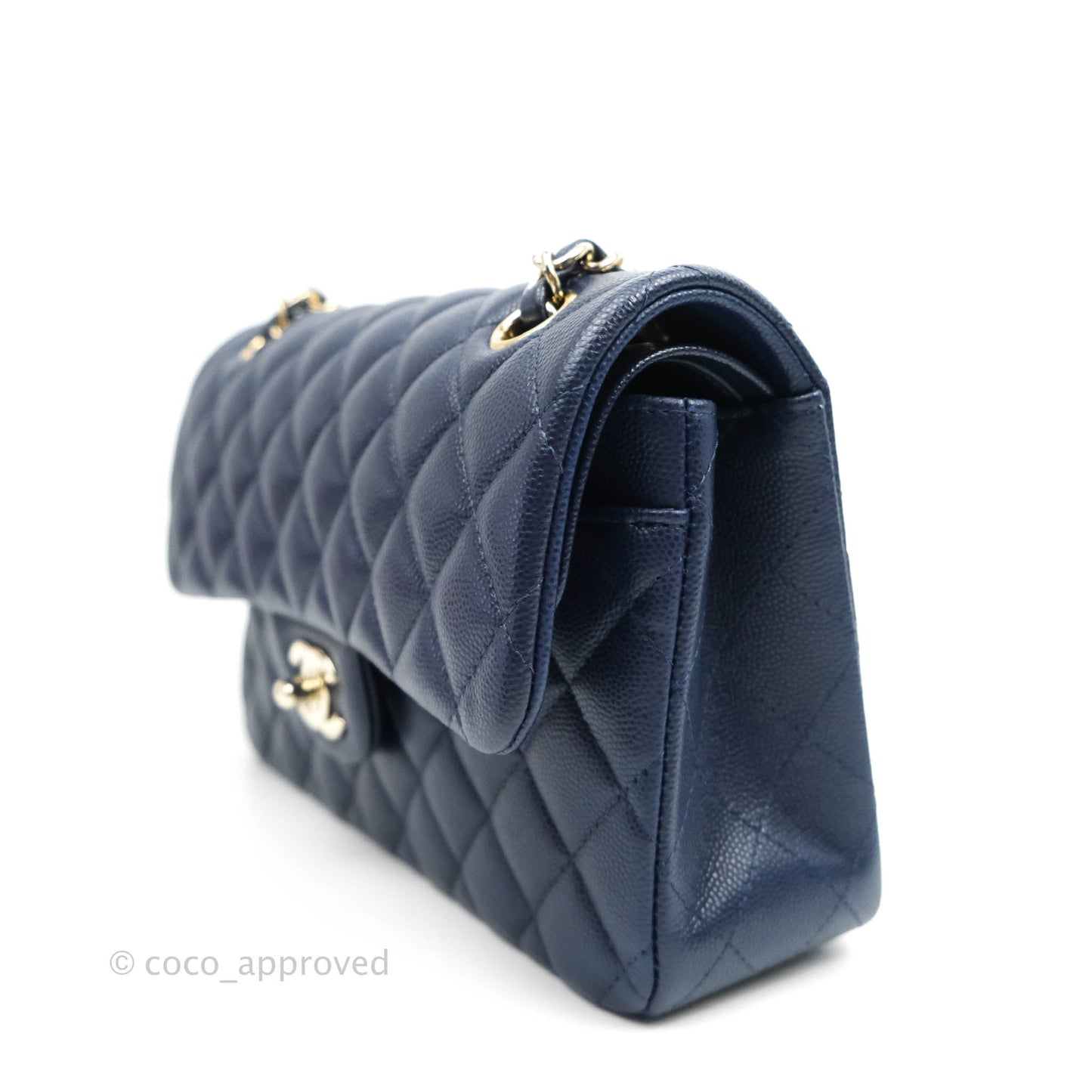 Chanel Classic Small S/M Flap Dark Blue Caviar Gold Hardware 21P