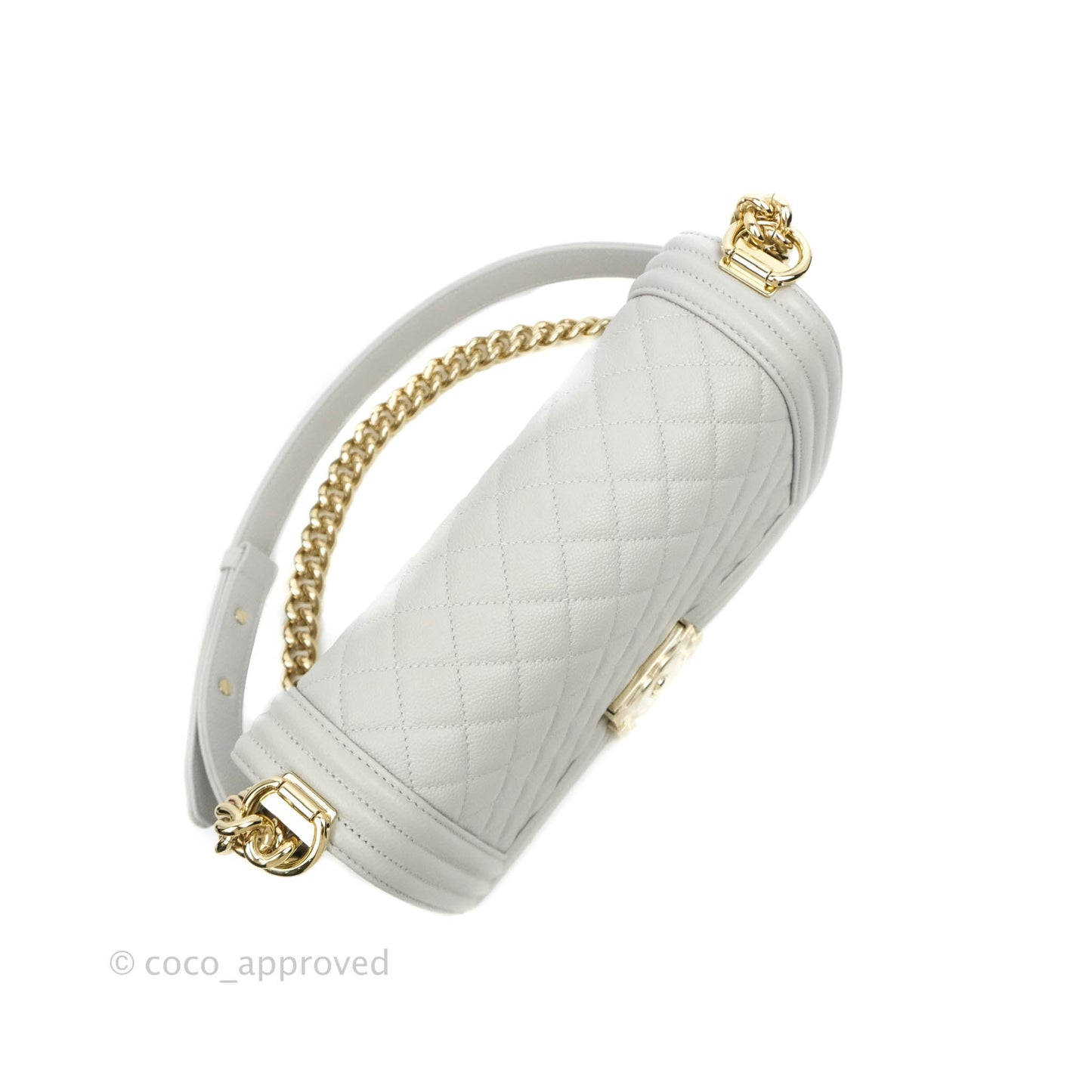 Chanel Old Medium Quilted Boy Bag Grey Caviar Gold Hardware