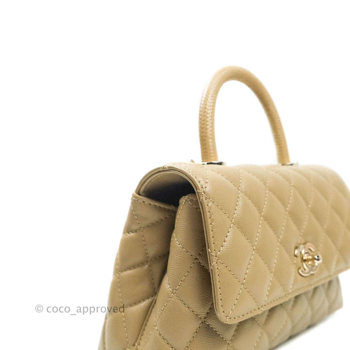 Chanel Mini (Small) Beige Coco Handle Quilted Caviar Gold Hardware Embossed Lizard Handle 21A