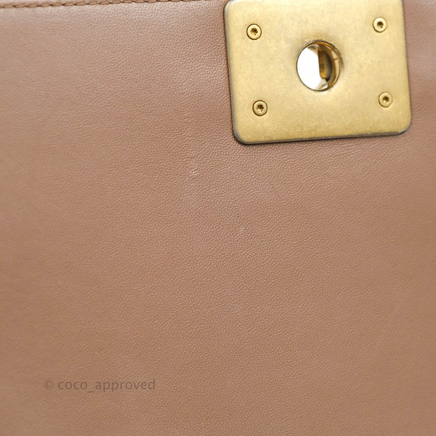 Chanel Old Medium Boy Bag Dark Beige Lambskin Aged Gold Hardware