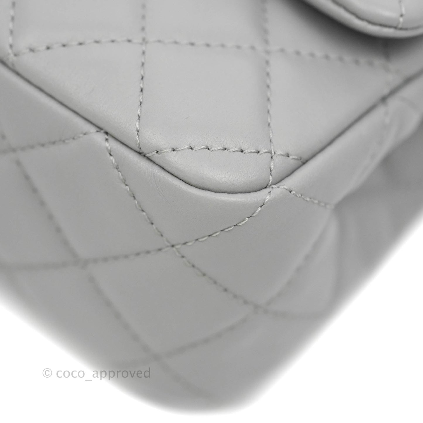 Chanel Mini Rectangular Pearl Crush Quilted Grey Lambskin Aged Gold Hardware