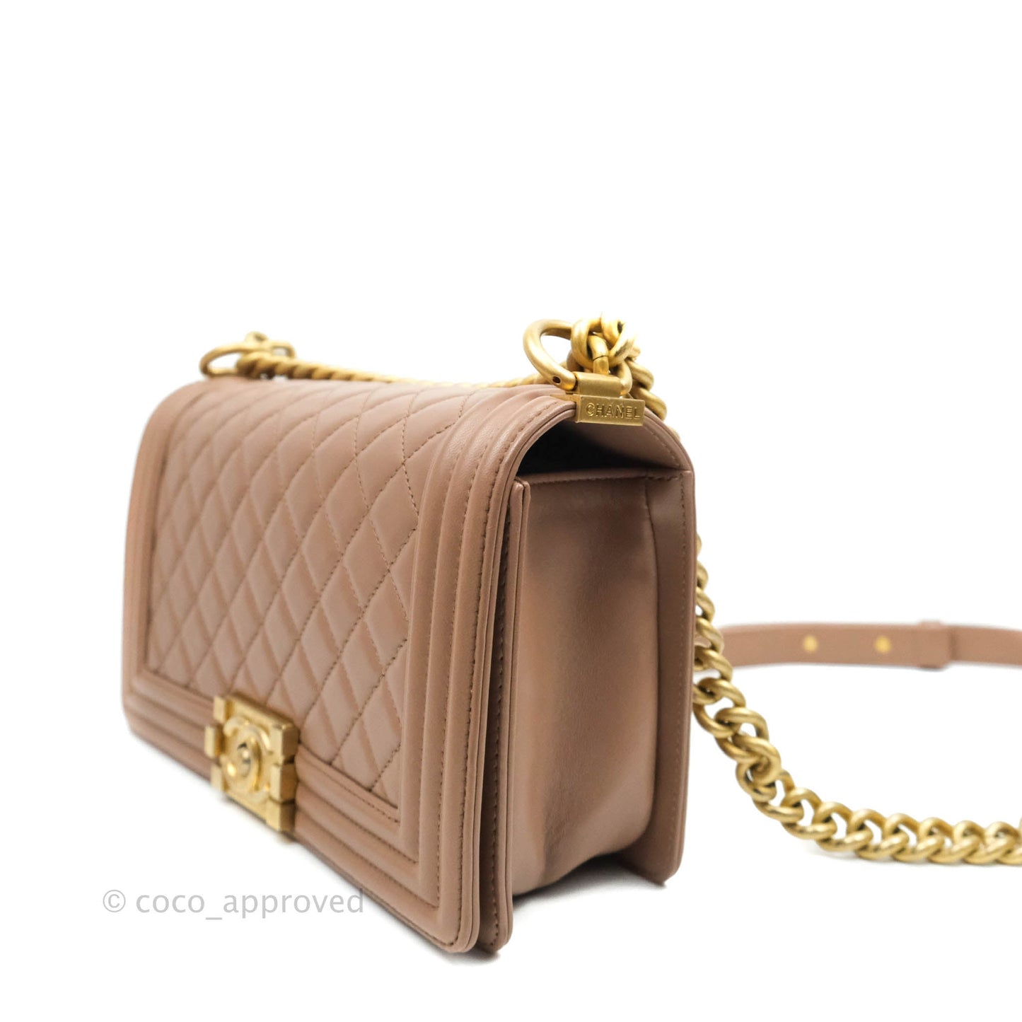 Chanel Old Medium Boy Bag Dark Beige Lambskin Aged Gold Hardware