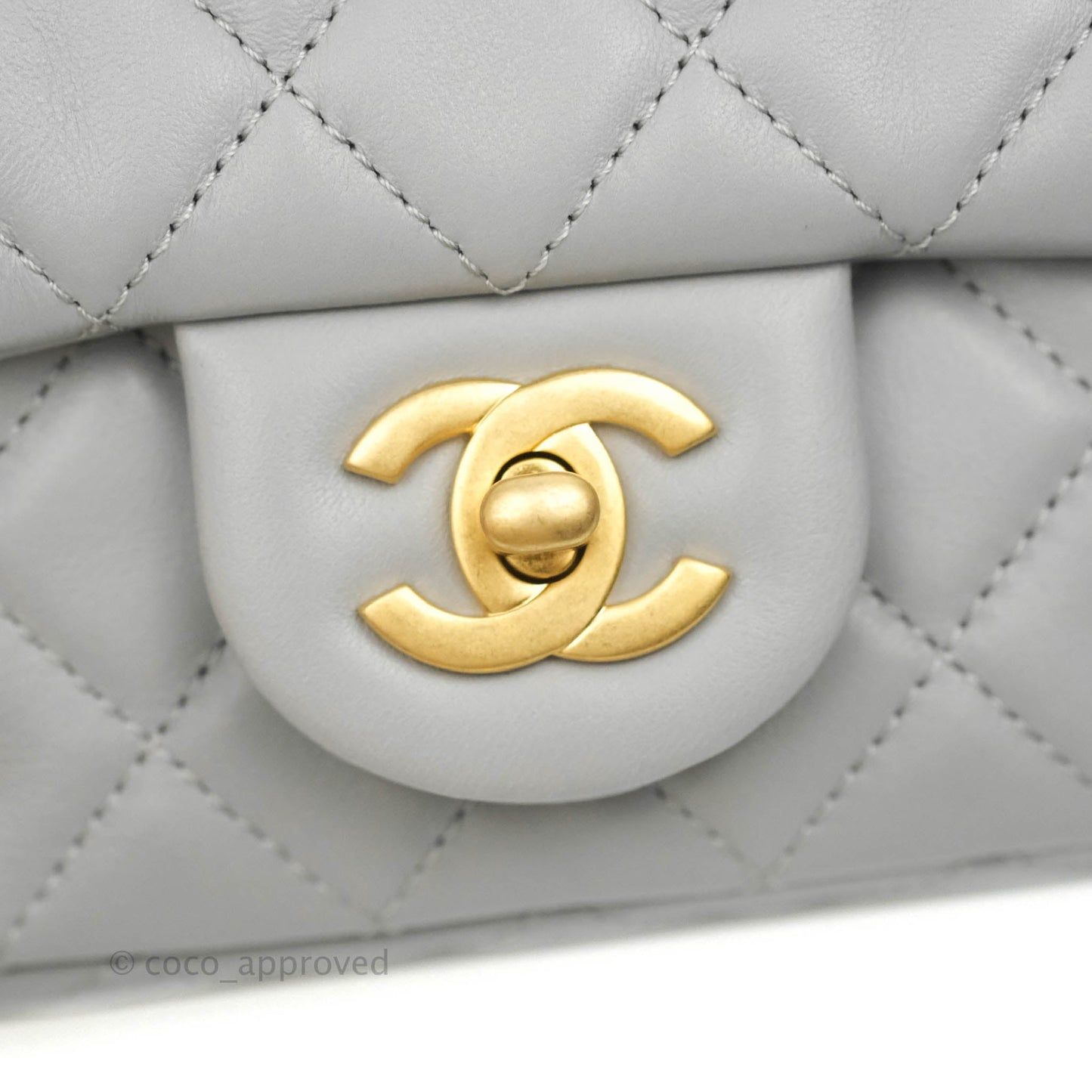 Chanel Mini Rectangular Pearl Crush Quilted Grey Lambskin Aged Gold Hardware