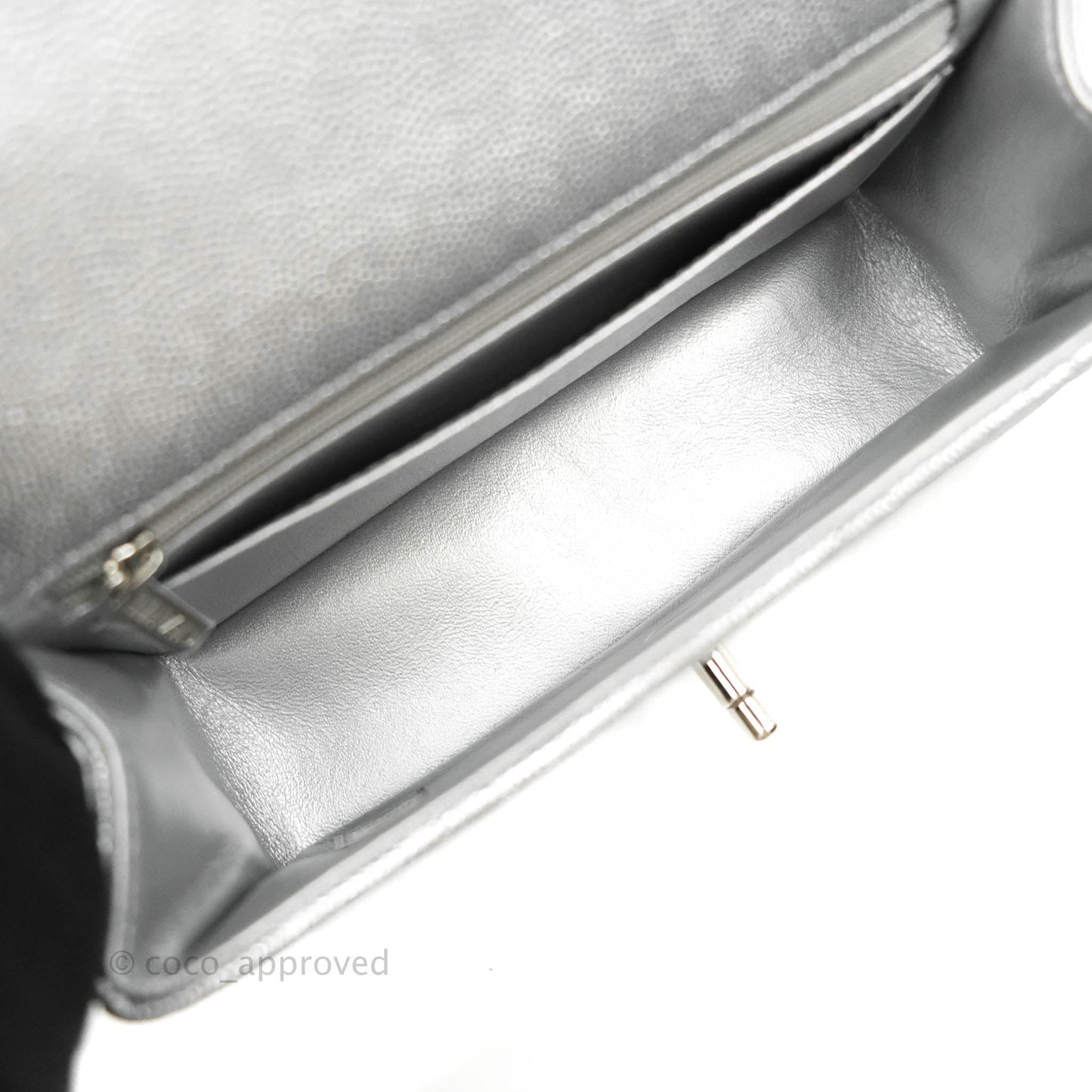 Chanel Top Handle Mini Rectangular Flap Bag Silver Caviar Silver Hardware