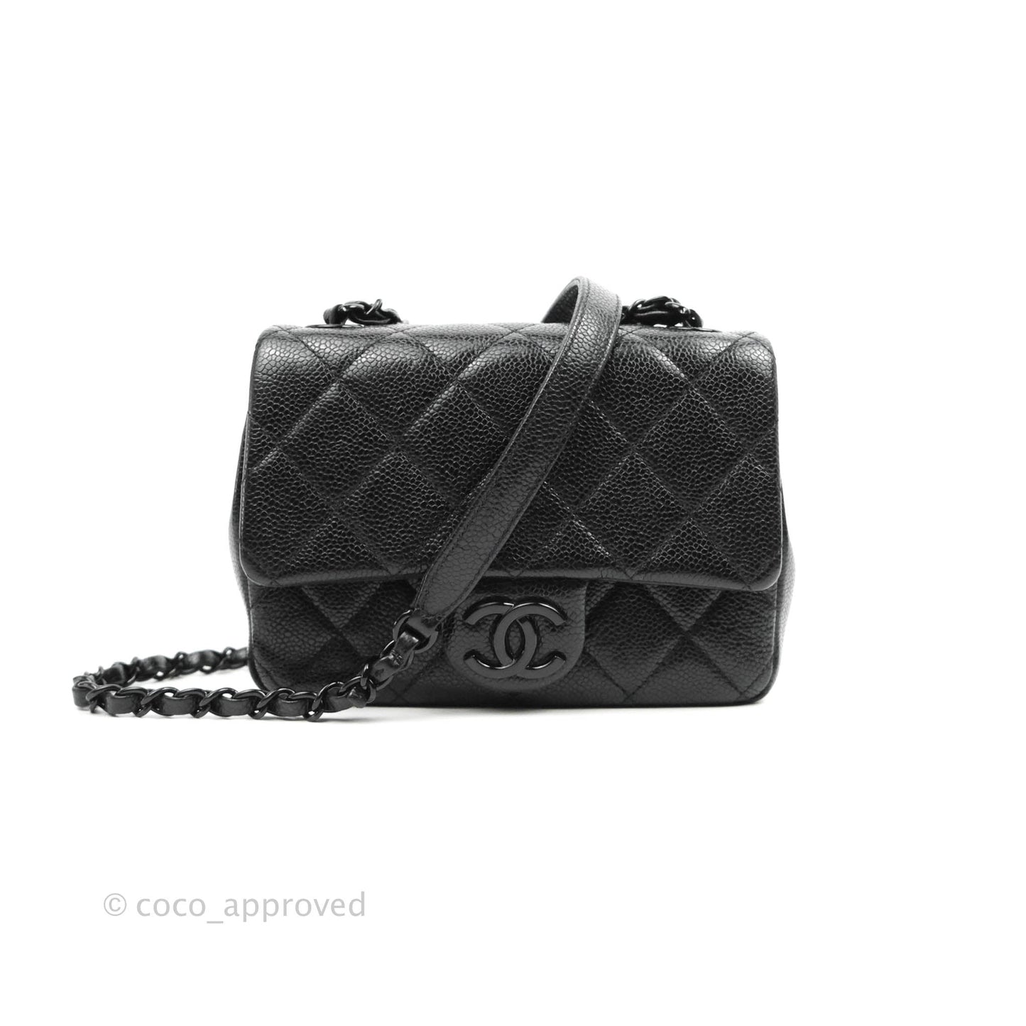 Chanel Quilted Mini Square Flap Bag So Black Caviar Incognito