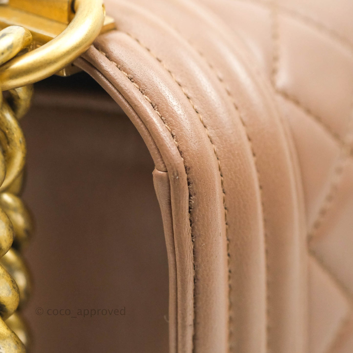 Chanel Old Medium Boy Bag Dark Beige Lambskin Aged Gold Hardware