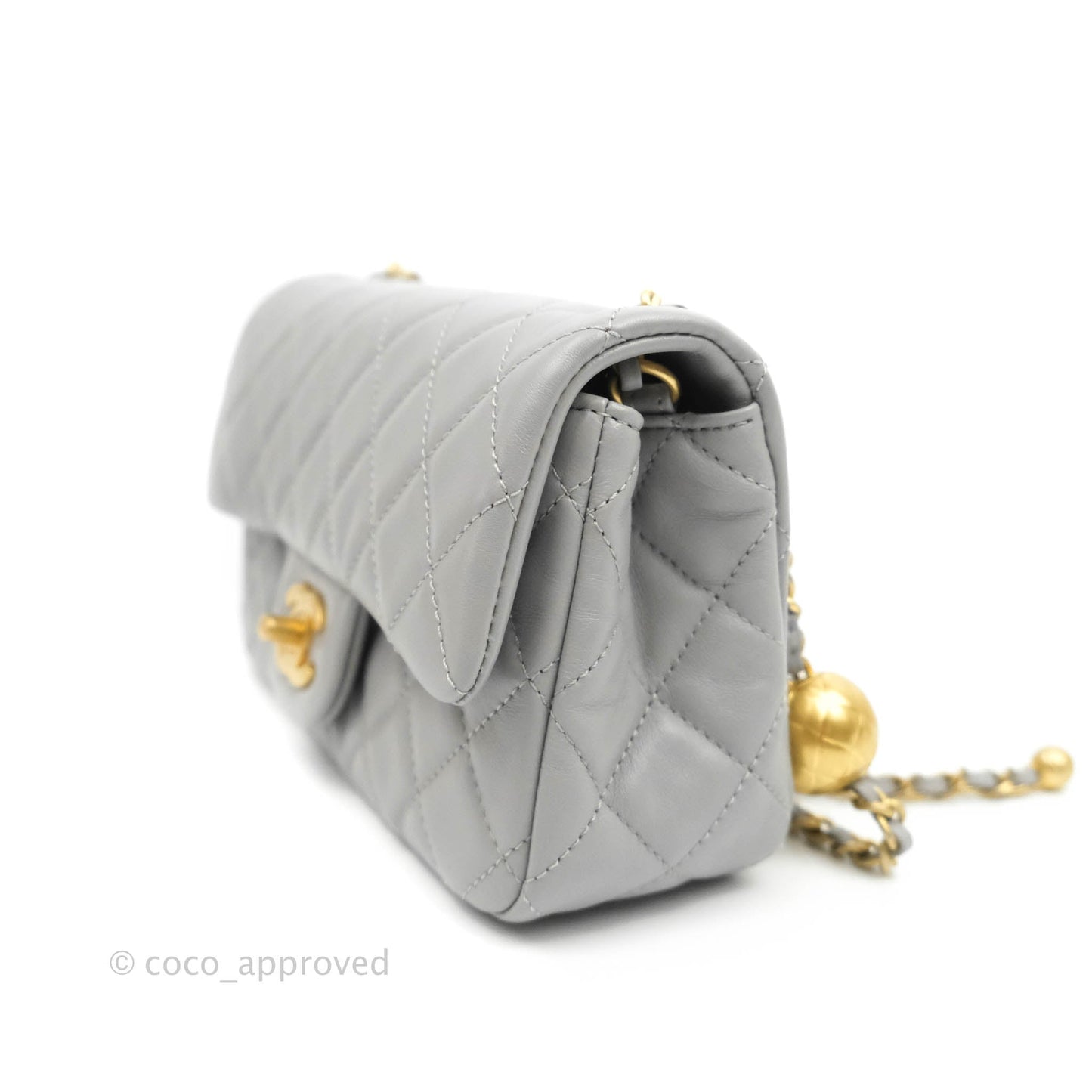 Chanel Mini Rectangular Pearl Crush Quilted Grey Lambskin Aged Gold Hardware