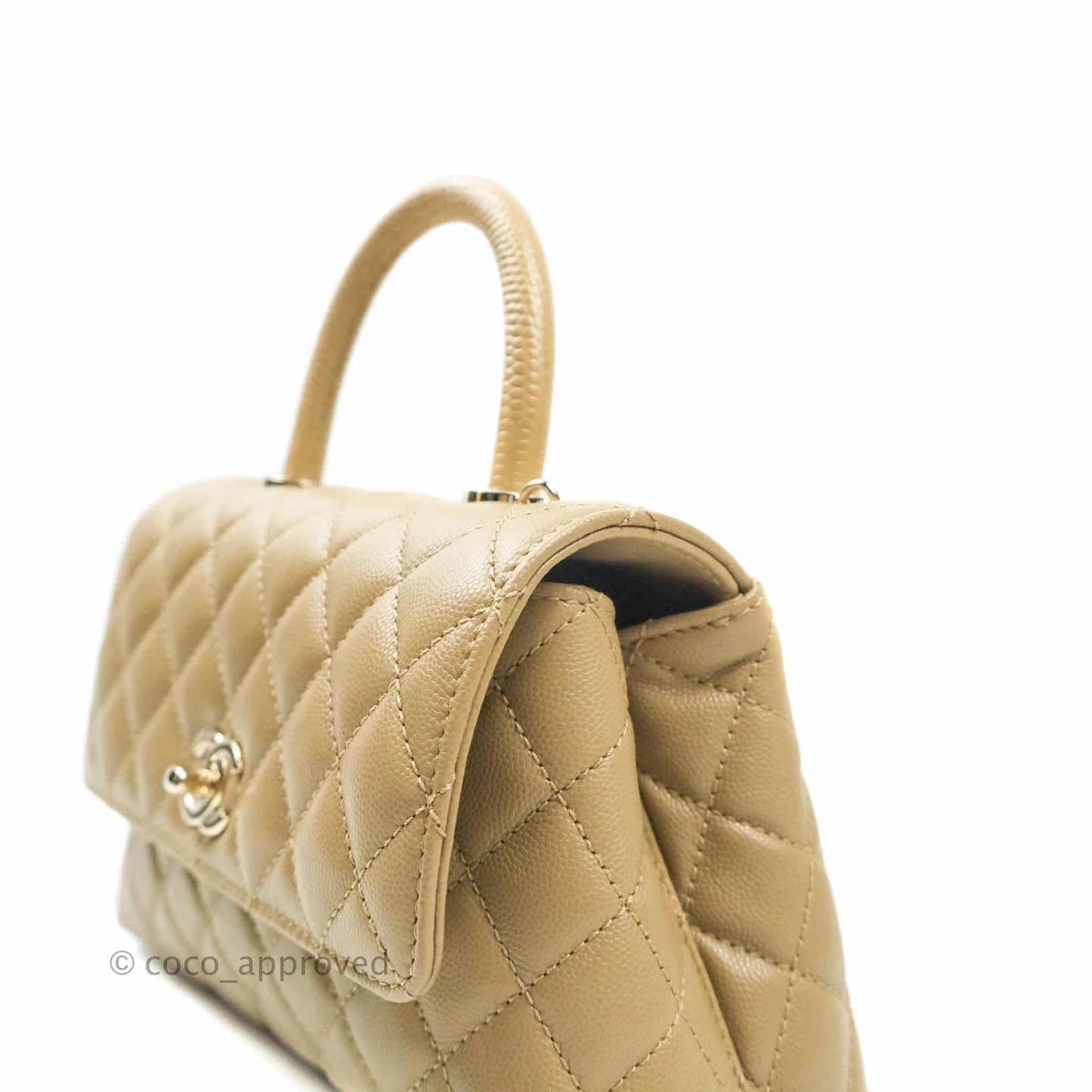 Chanel Mini (Small) Beige Coco Handle Quilted Caviar Gold Hardware Embossed Lizard Handle 21A