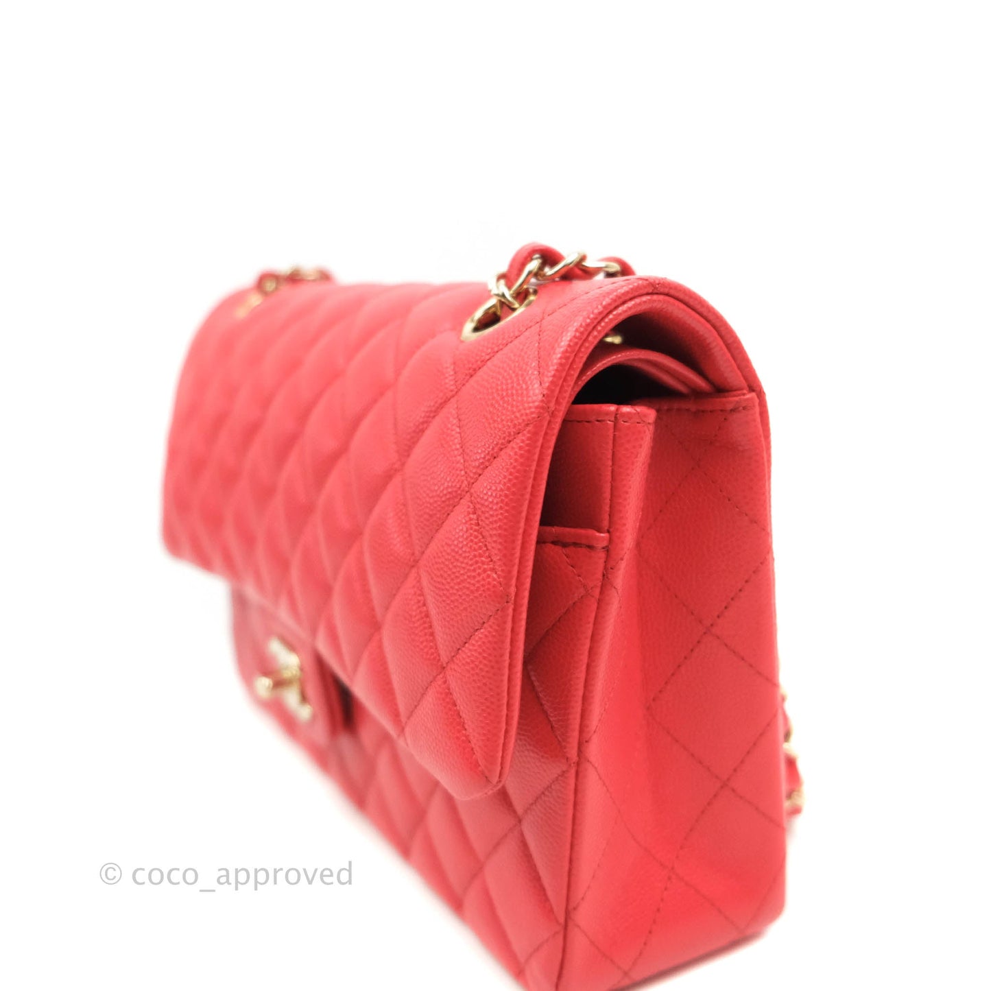 Chanel Classic M/L Medium Double Flap Red Caviar Gold Hardware 20C