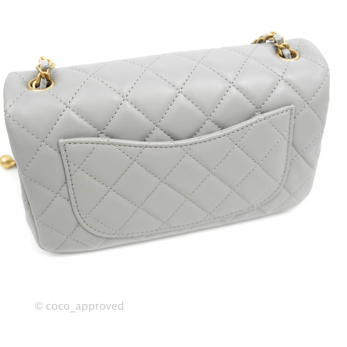 Chanel Mini Rectangular Pearl Crush Quilted Grey Lambskin Aged Gold Hardware
