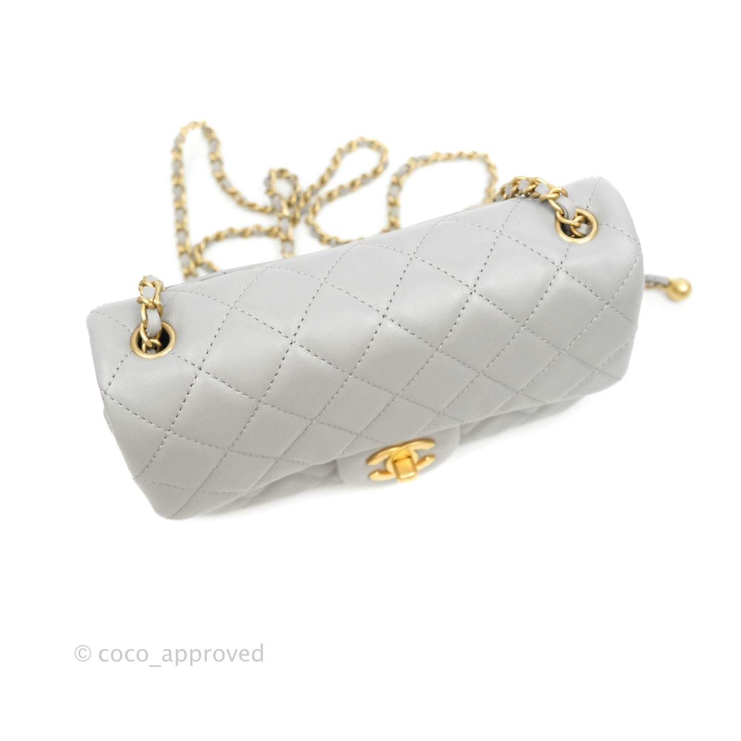 Chanel Mini Rectangular Pearl Crush Quilted Grey Lambskin Aged Gold Hardware