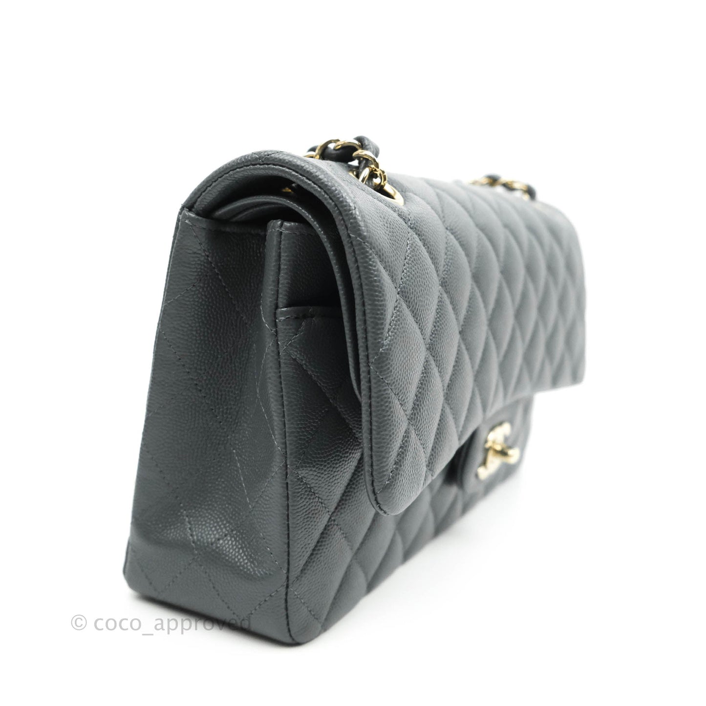 Chanel Classic M/L Medium Double Flap Grey Caviar Gold Hardware 18B (Private Sale Item)