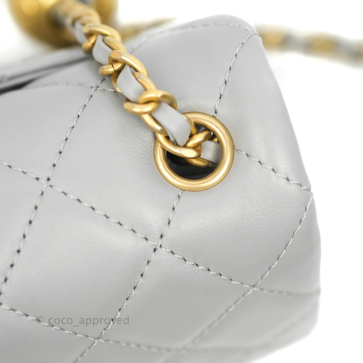 Chanel Mini Rectangular Pearl Crush Quilted Grey Lambskin Aged Gold Hardware