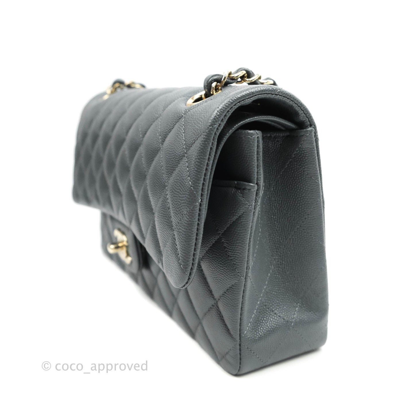Chanel Classic M/L Medium Double Flap Grey Caviar Gold Hardware 18B (Private Sale Item)