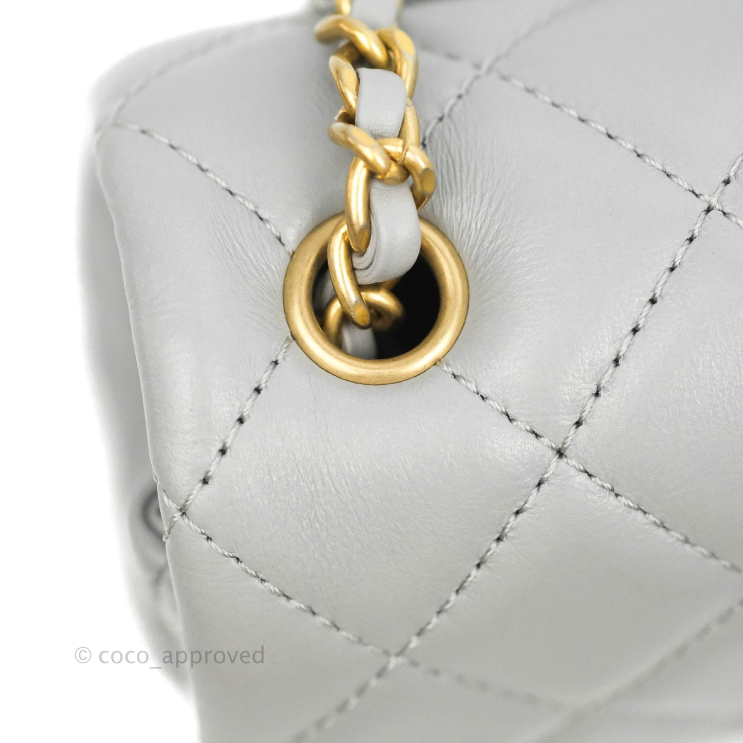 Chanel Mini Rectangular Pearl Crush Quilted Grey Lambskin Aged Gold Hardware