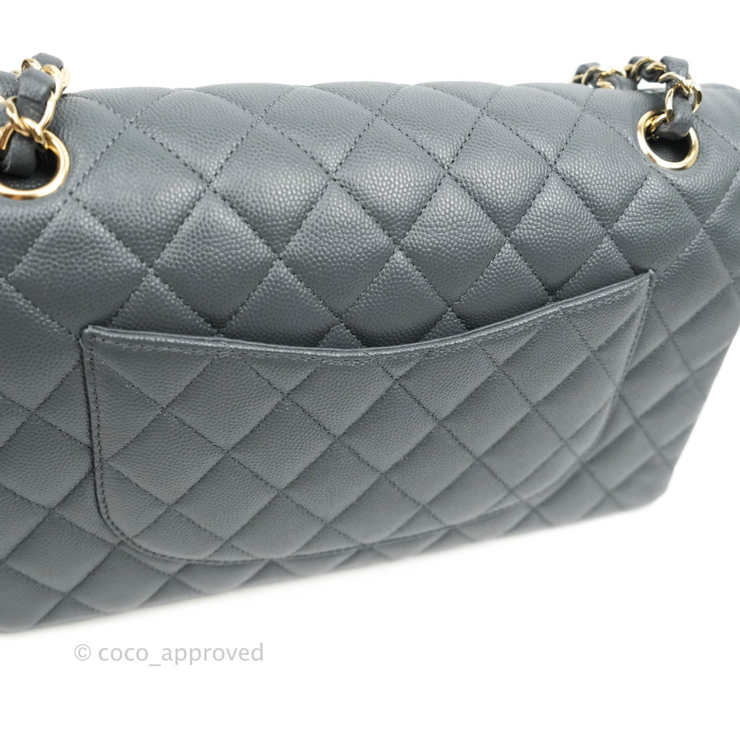 Chanel Classic M/L Medium Double Flap Grey Caviar Gold Hardware 18B (Private Sale Item)