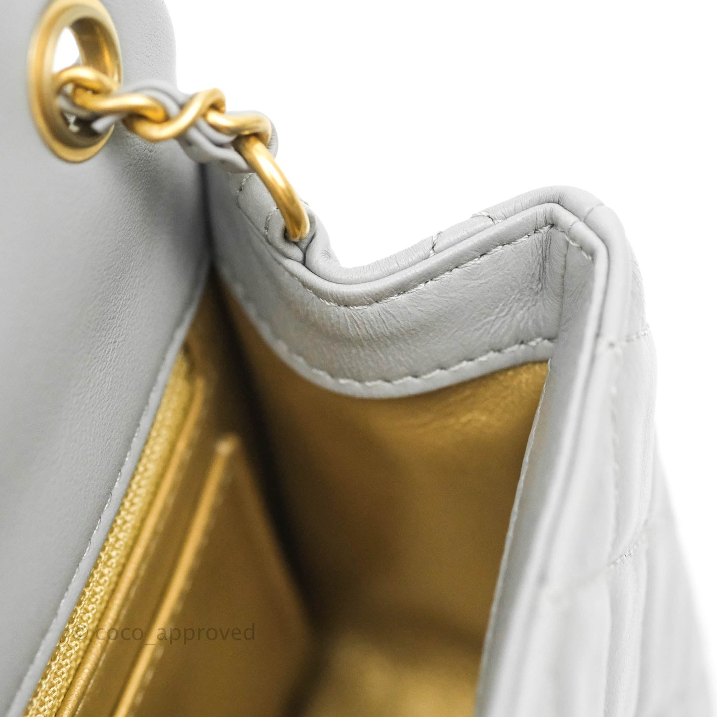 Chanel Mini Rectangular Pearl Crush Quilted Grey Lambskin Aged Gold Hardware