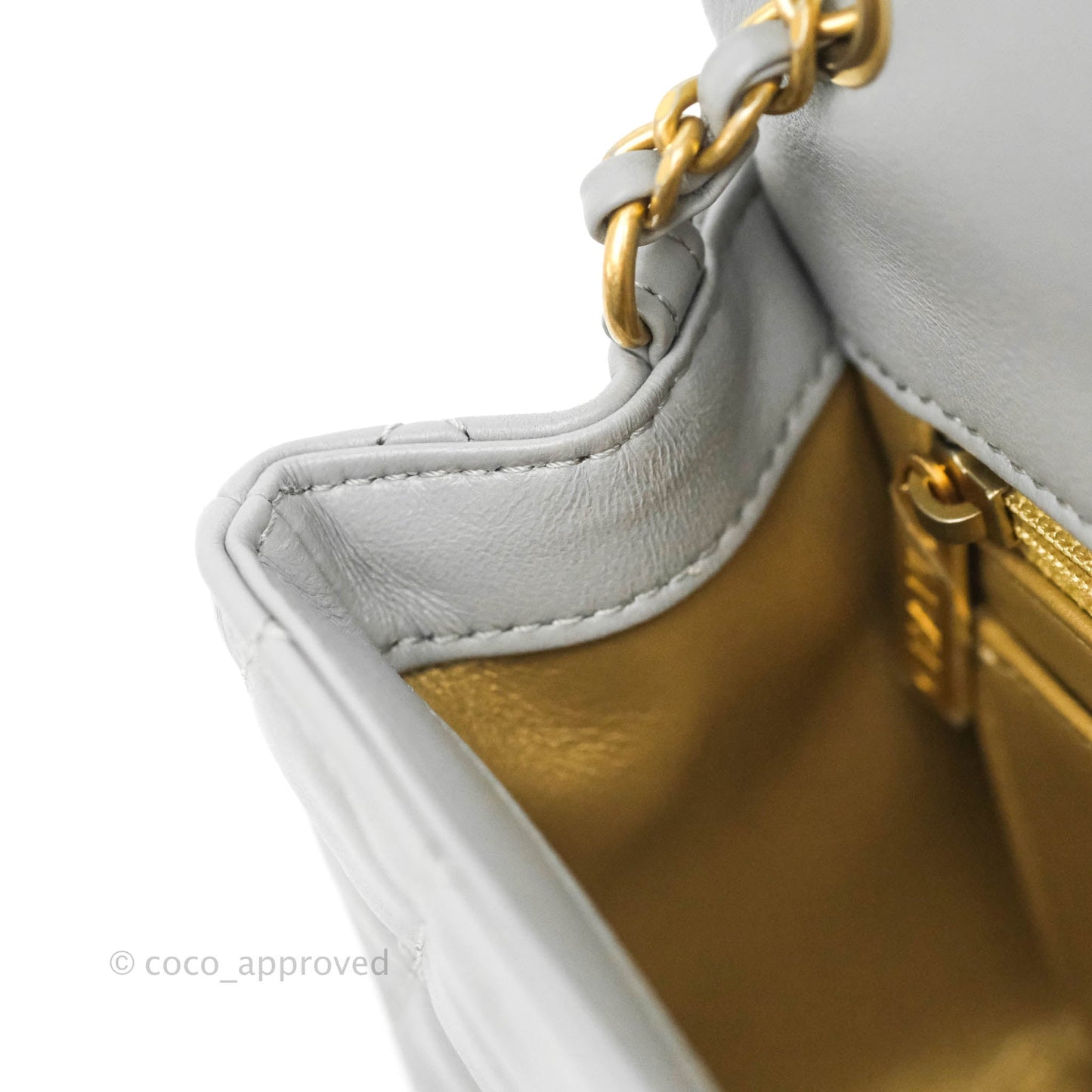 Chanel Mini Rectangular Pearl Crush Quilted Grey Lambskin Aged Gold Hardware