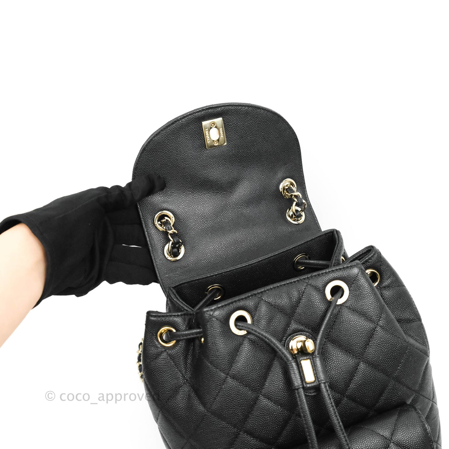 Chanel Quilted Black Caviar Backpack Bag Gold Hardware