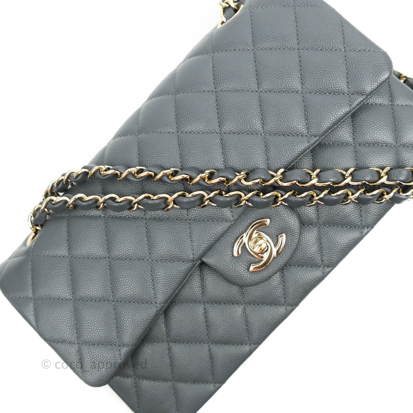 Chanel Classic M/L Medium Double Flap Grey Caviar Gold Hardware 18B (Private Sale Item)