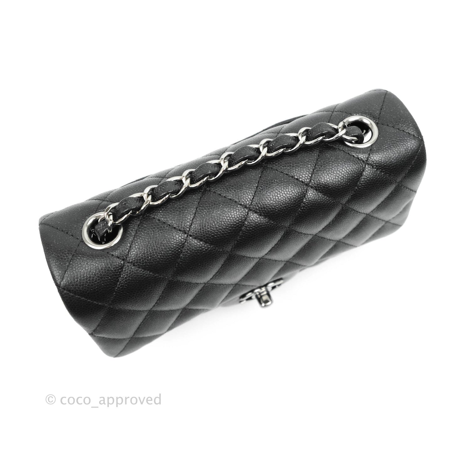 Chanel Quilted Mini Rectangular Iridescent Black Caviar Gun Metal 18C
