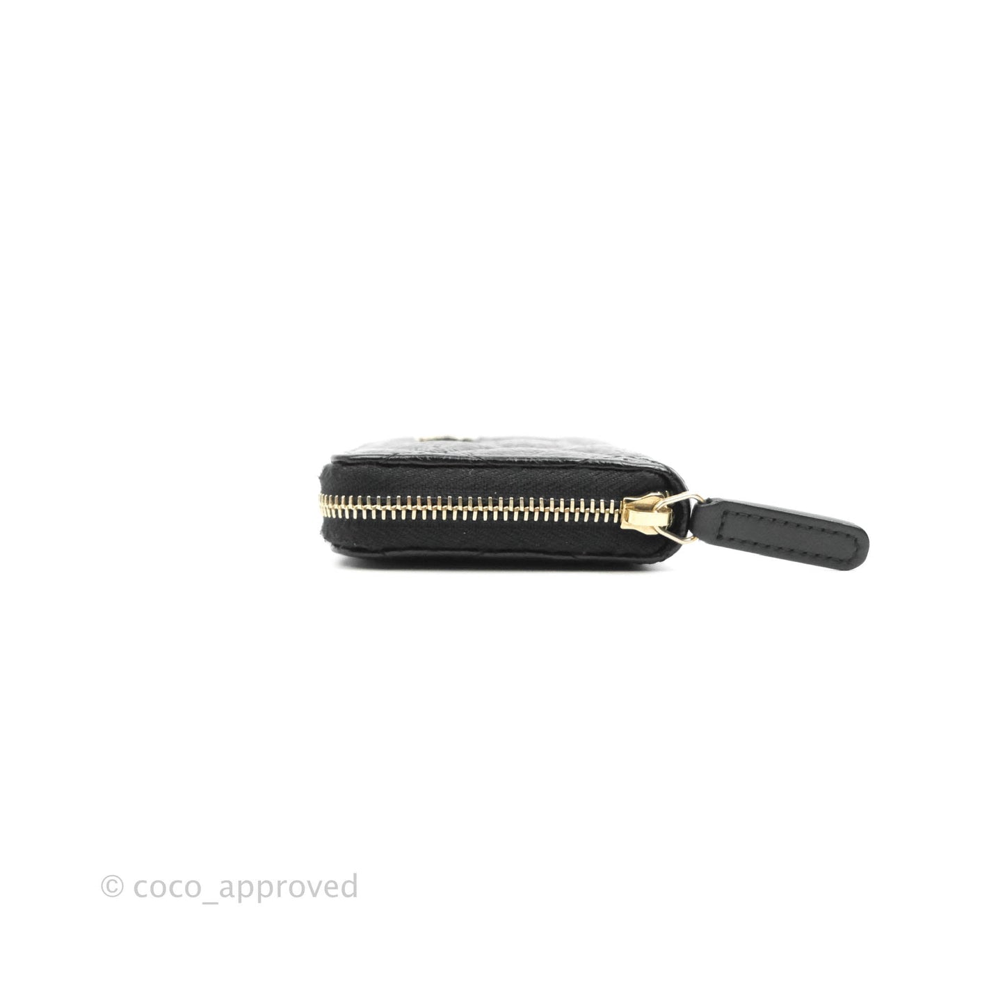 Chanel Camellia Embossed Zipped Coin Purse Black Calfskin Gold Hardware