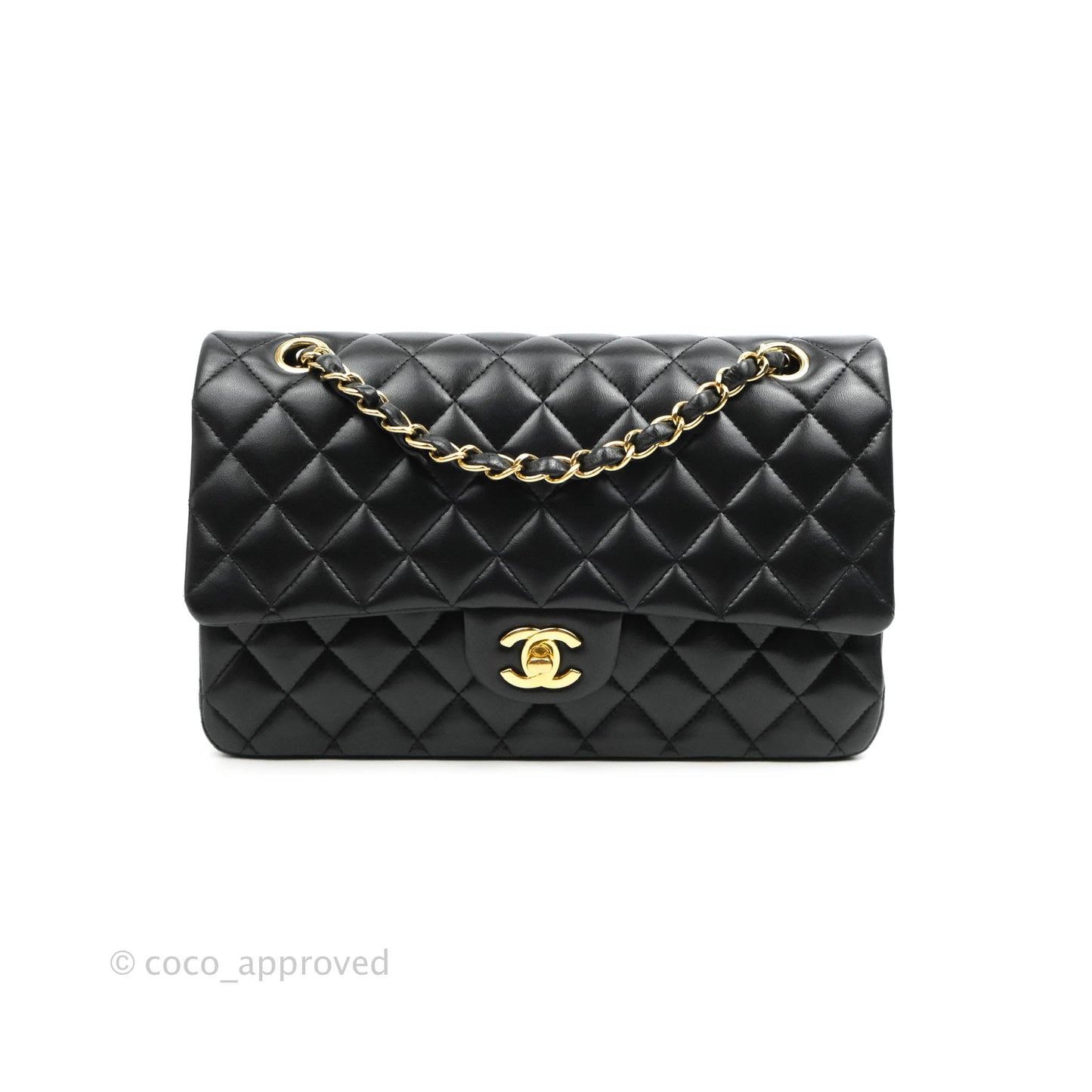 Chanel Classic M/L Medium Double Flap Black Lambskin Gold Hardware