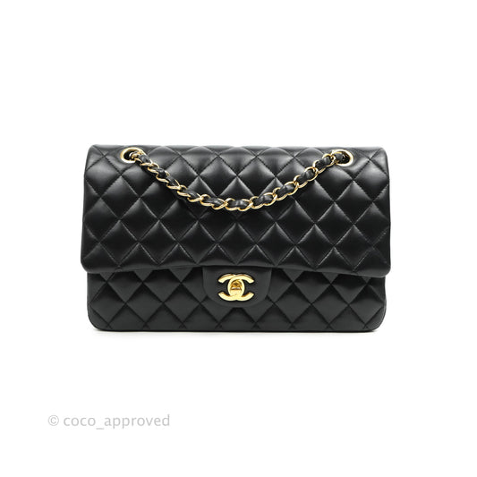 Chanel Classic M/L Medium Double Flap Black Lambskin Gold Hardware