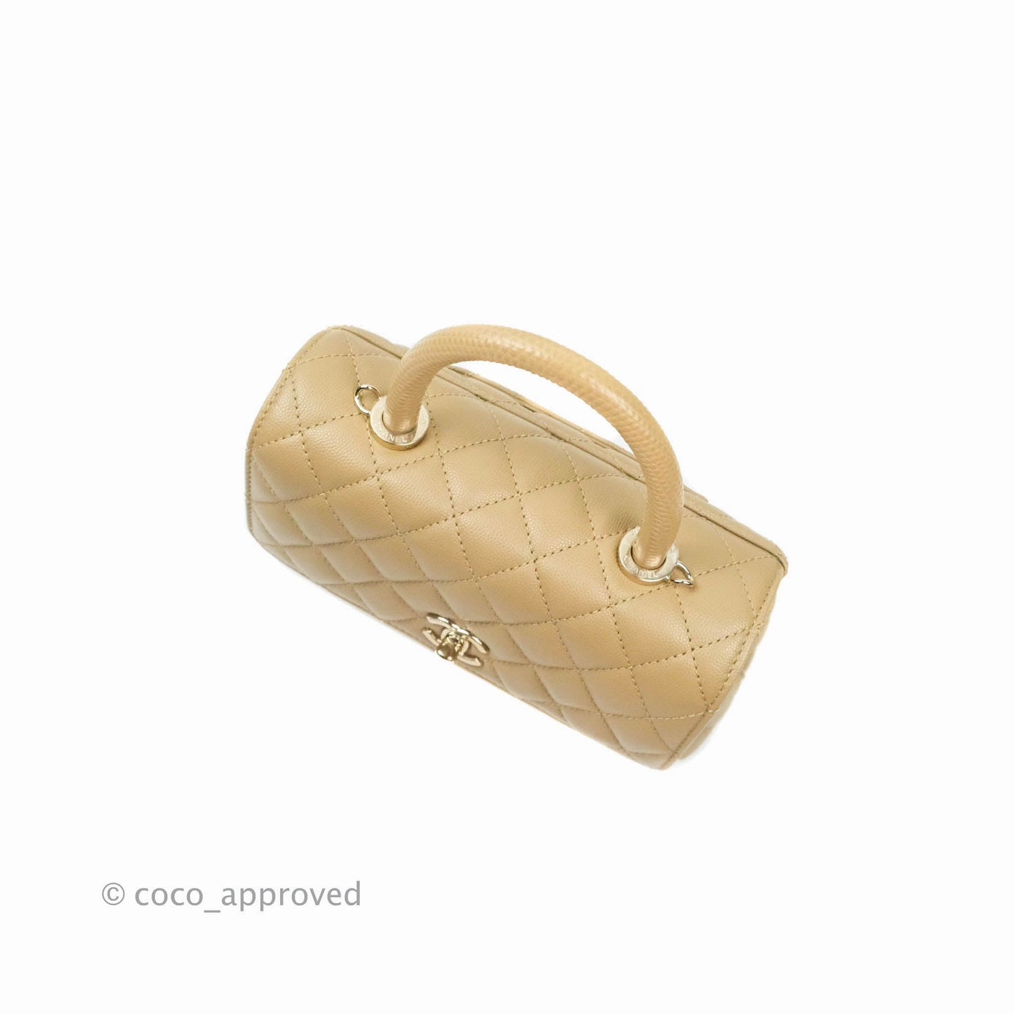 Chanel Mini (Small) Beige Coco Handle Quilted Caviar Gold Hardware Embossed Lizard Handle 21A