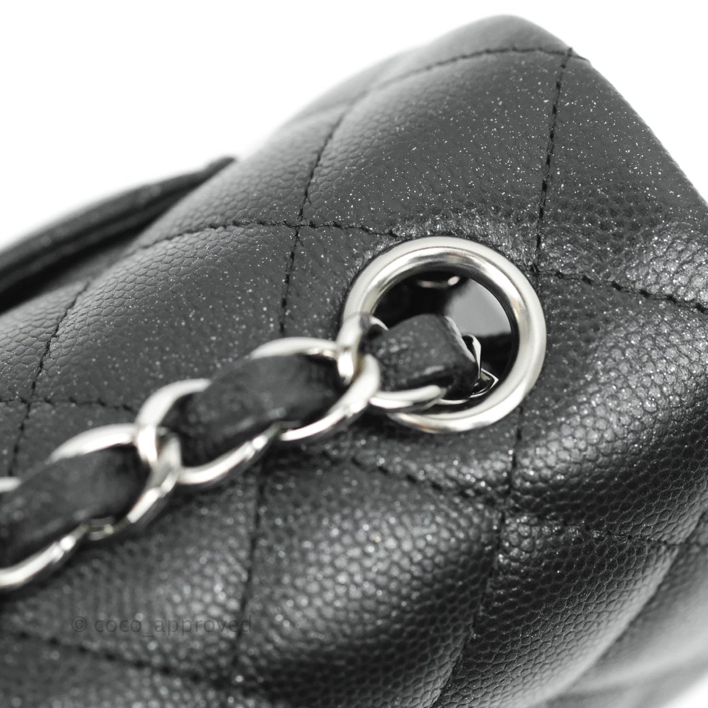 Chanel Quilted Mini Rectangular Iridescent Black Caviar Gun Metal 18C