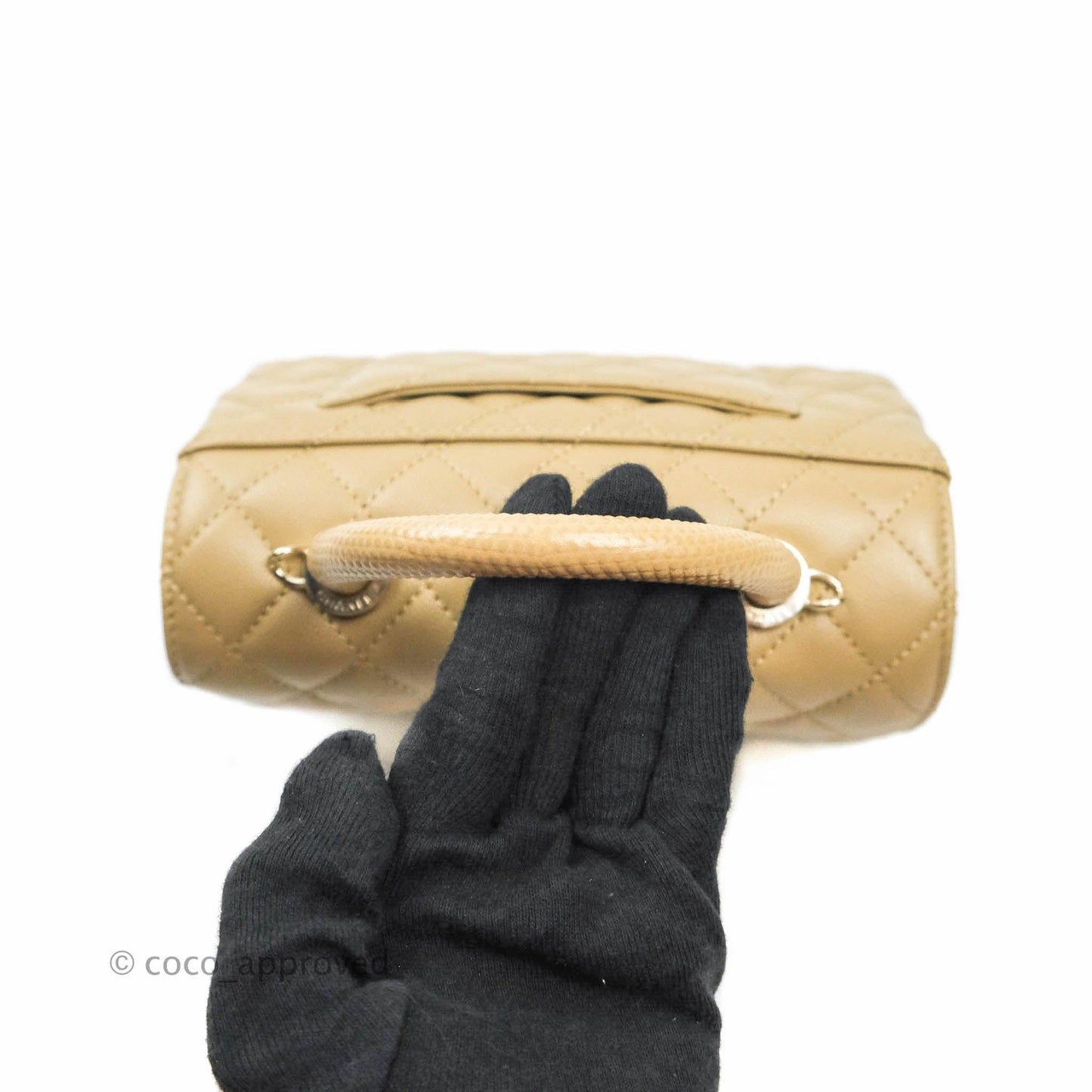 Chanel Mini (Small) Beige Coco Handle Quilted Caviar Gold Hardware Embossed Lizard Handle 21A