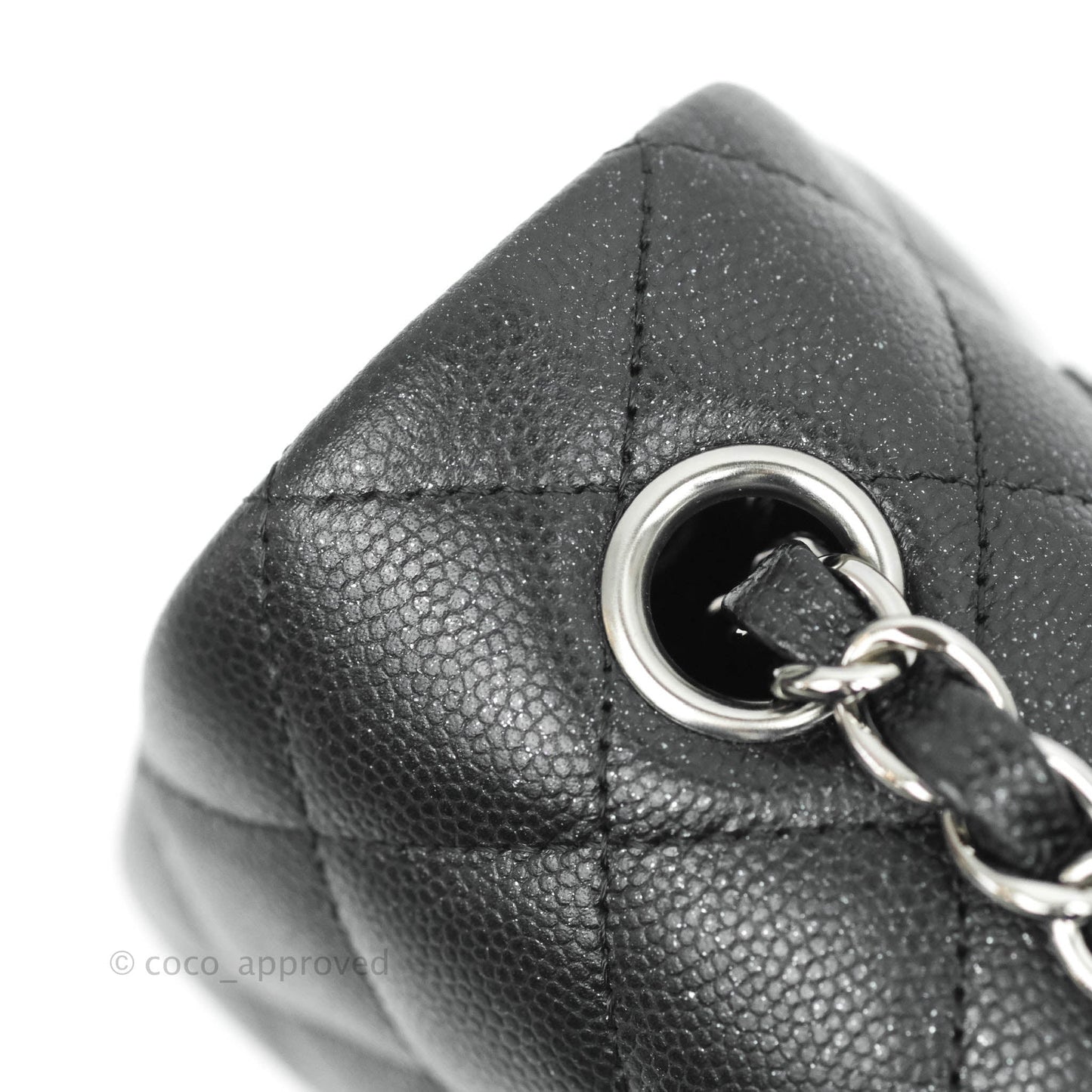 Chanel Quilted Mini Rectangular Iridescent Black Caviar Gun Metal 18C