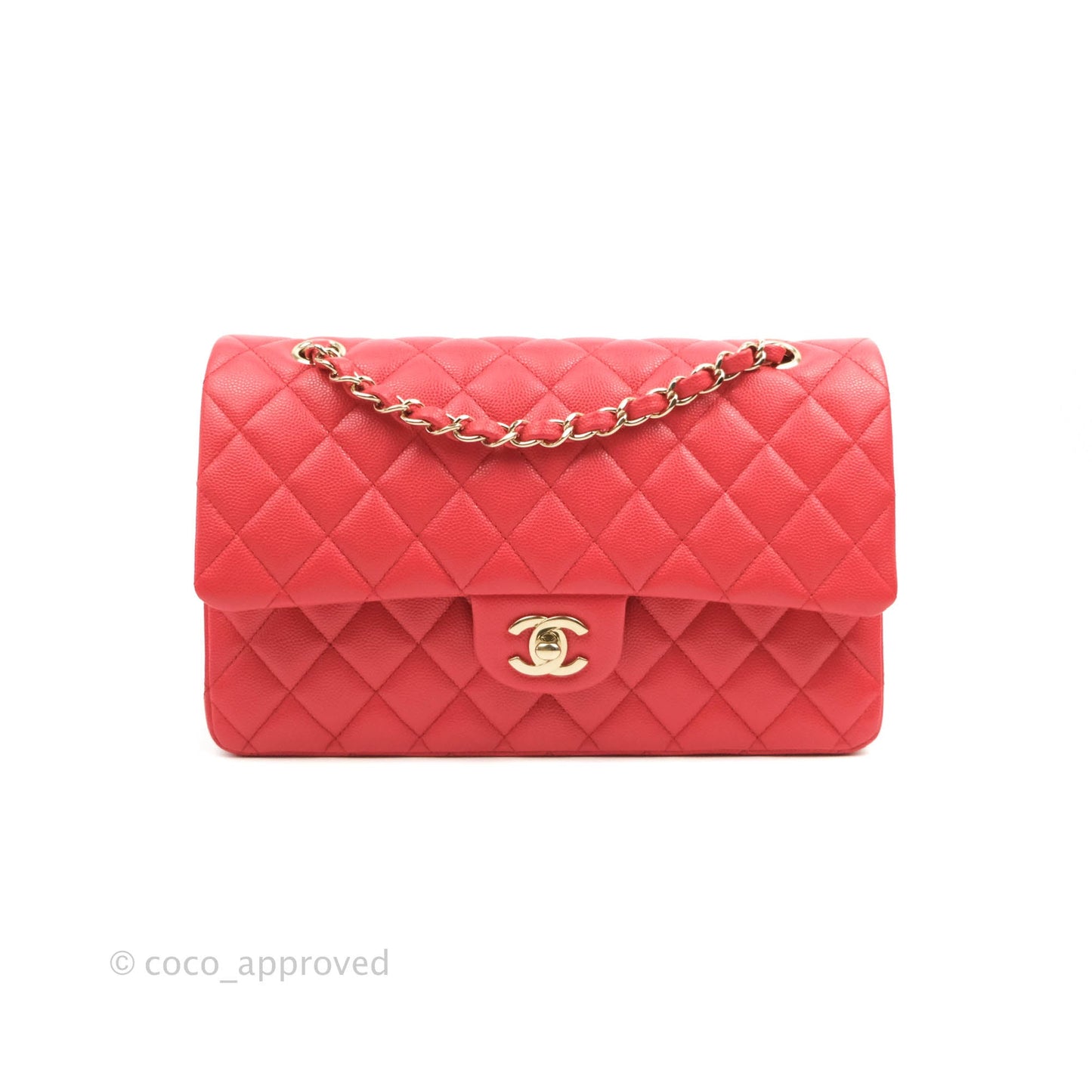 Chanel Classic M/L Medium Double Flap Red Caviar Gold Hardware 20C