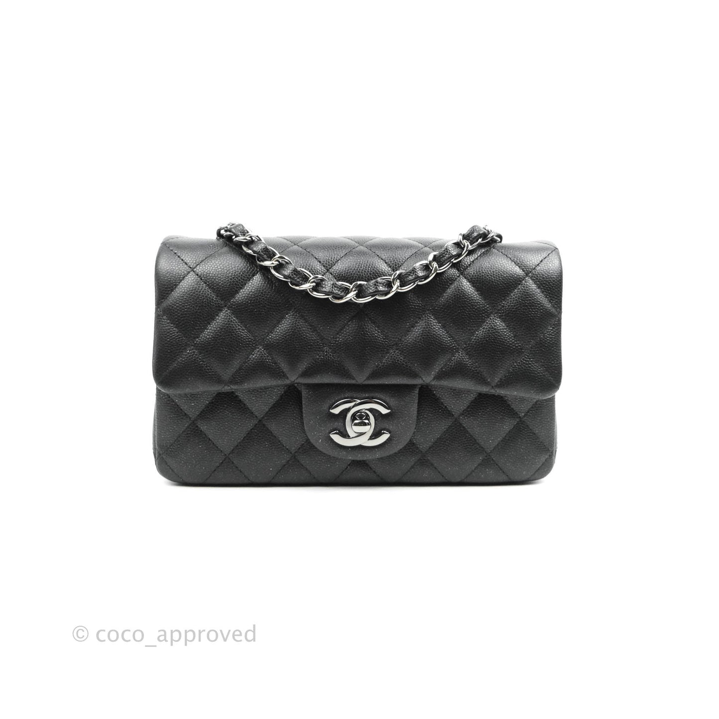 Chanel Quilted Mini Rectangular Iridescent Black Caviar Gun Metal 18C