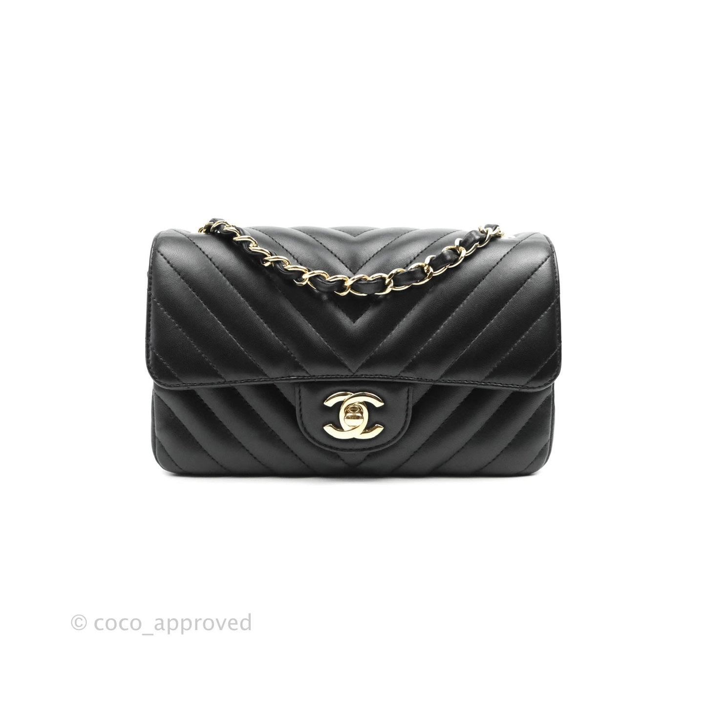 Chanel Chevron Mini Rectangular Flap Black Lambskin Gold Hardware