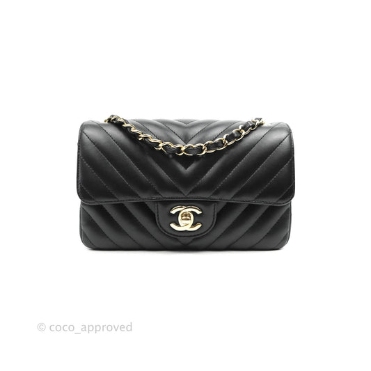 Chanel Chevron Mini Rectangular Flap Black Lambskin Gold Hardware