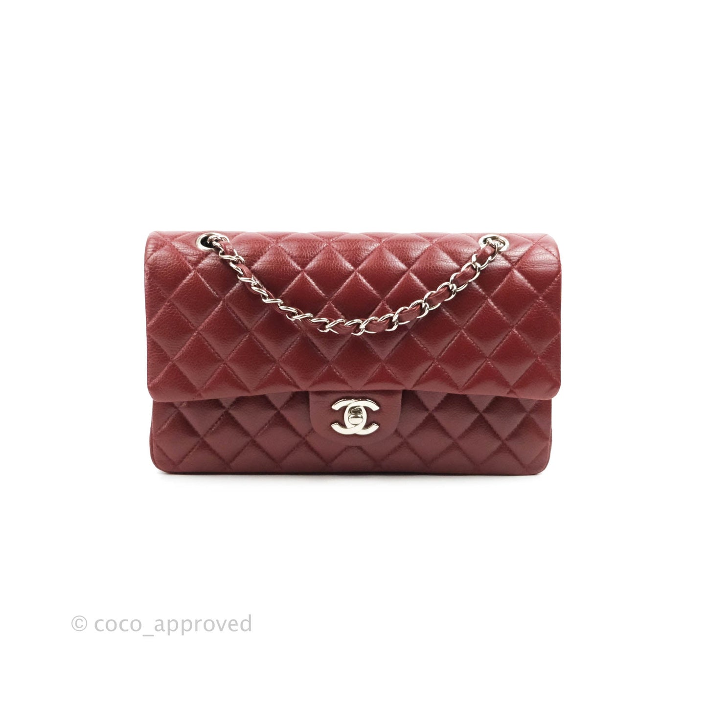 Chanel Classic M/L Medium Double Flap Red Caviar Silver Hardware