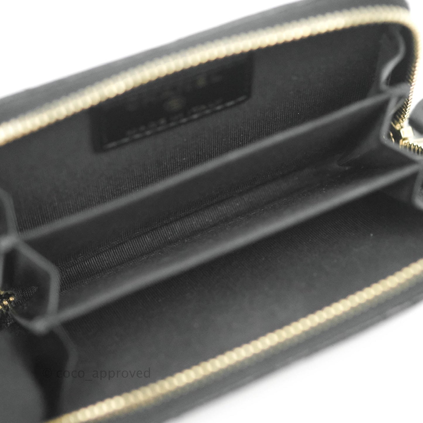 Chanel Camellia Embossed Zipped Coin Purse Black Calfskin Gold Hardware