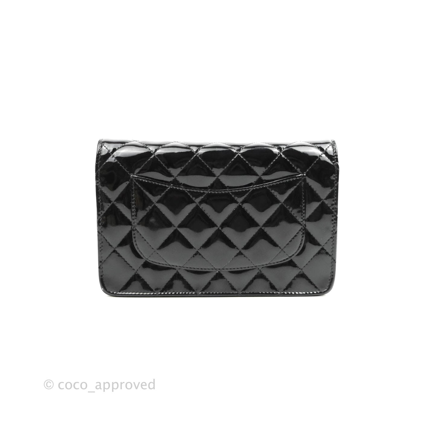 Chanel Quilted Wallet on Chain WOC Black Patent Silver Hardware
