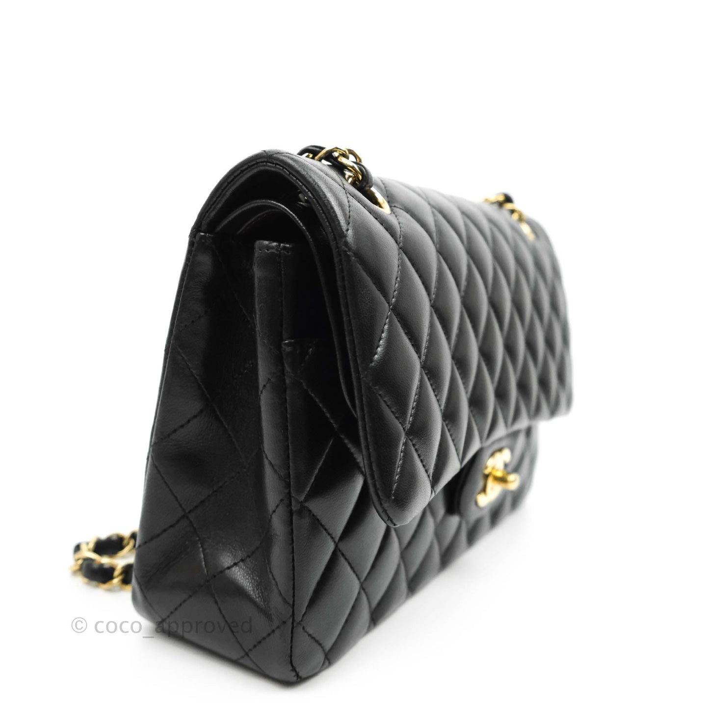 Chanel Classic M/L Medium Double Flap Black Lambskin Gold Hardware