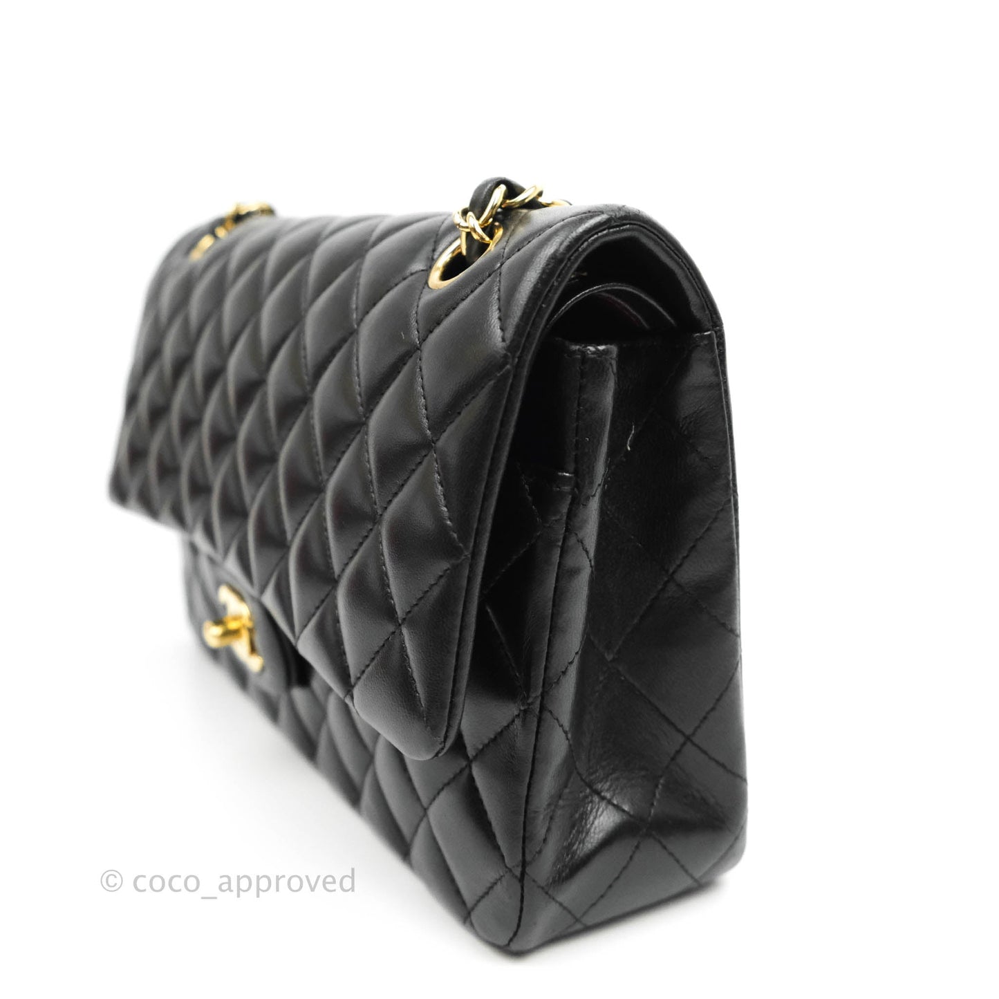 Chanel Classic M/L Medium Double Flap Black Lambskin Gold Hardware