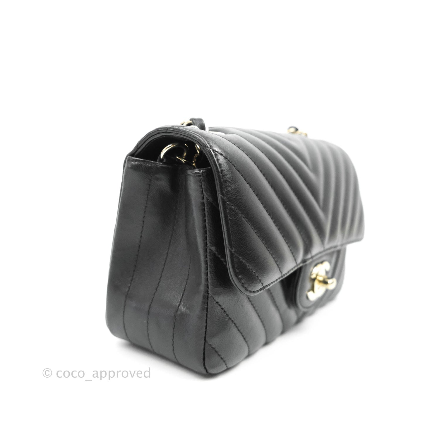 Chanel Chevron Mini Rectangular Flap Black Lambskin Gold Hardware