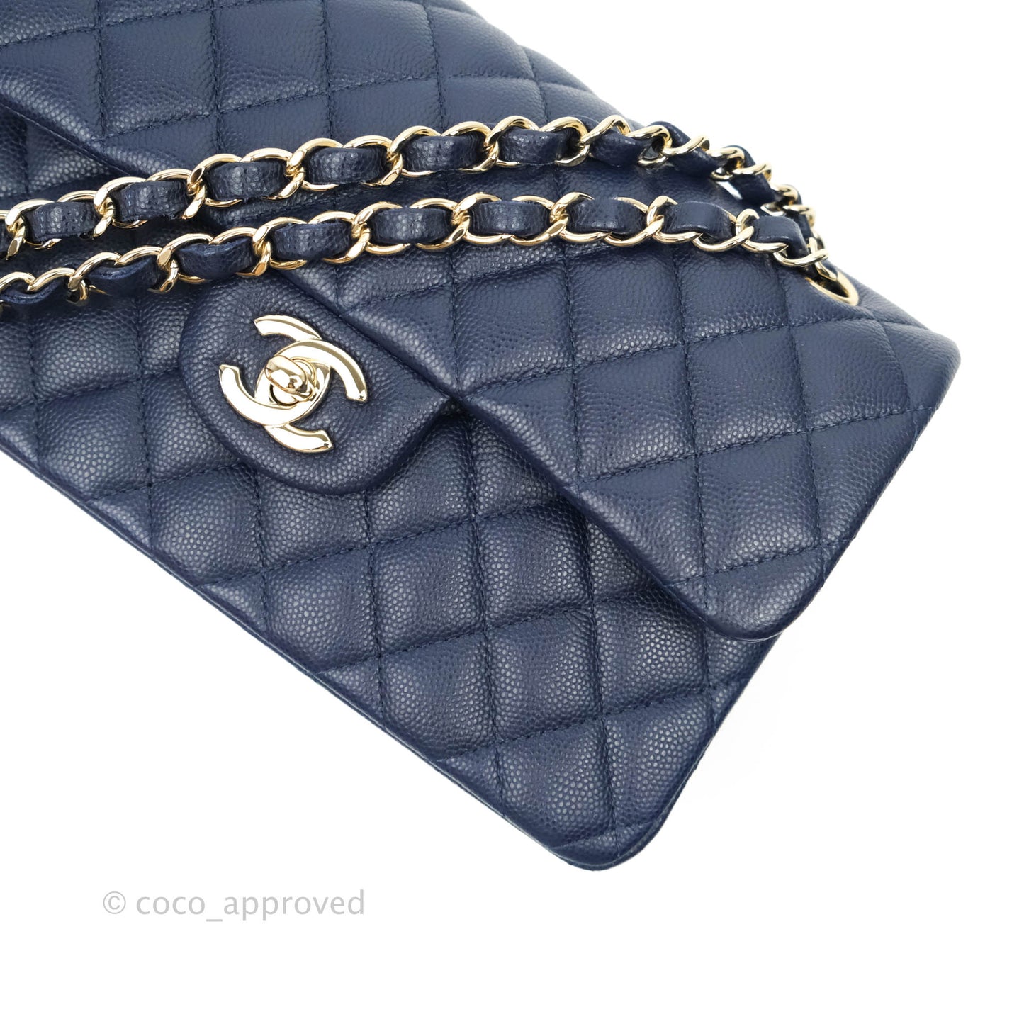 Chanel Classic Small S/M Flap Dark Blue Caviar Gold Hardware 21P